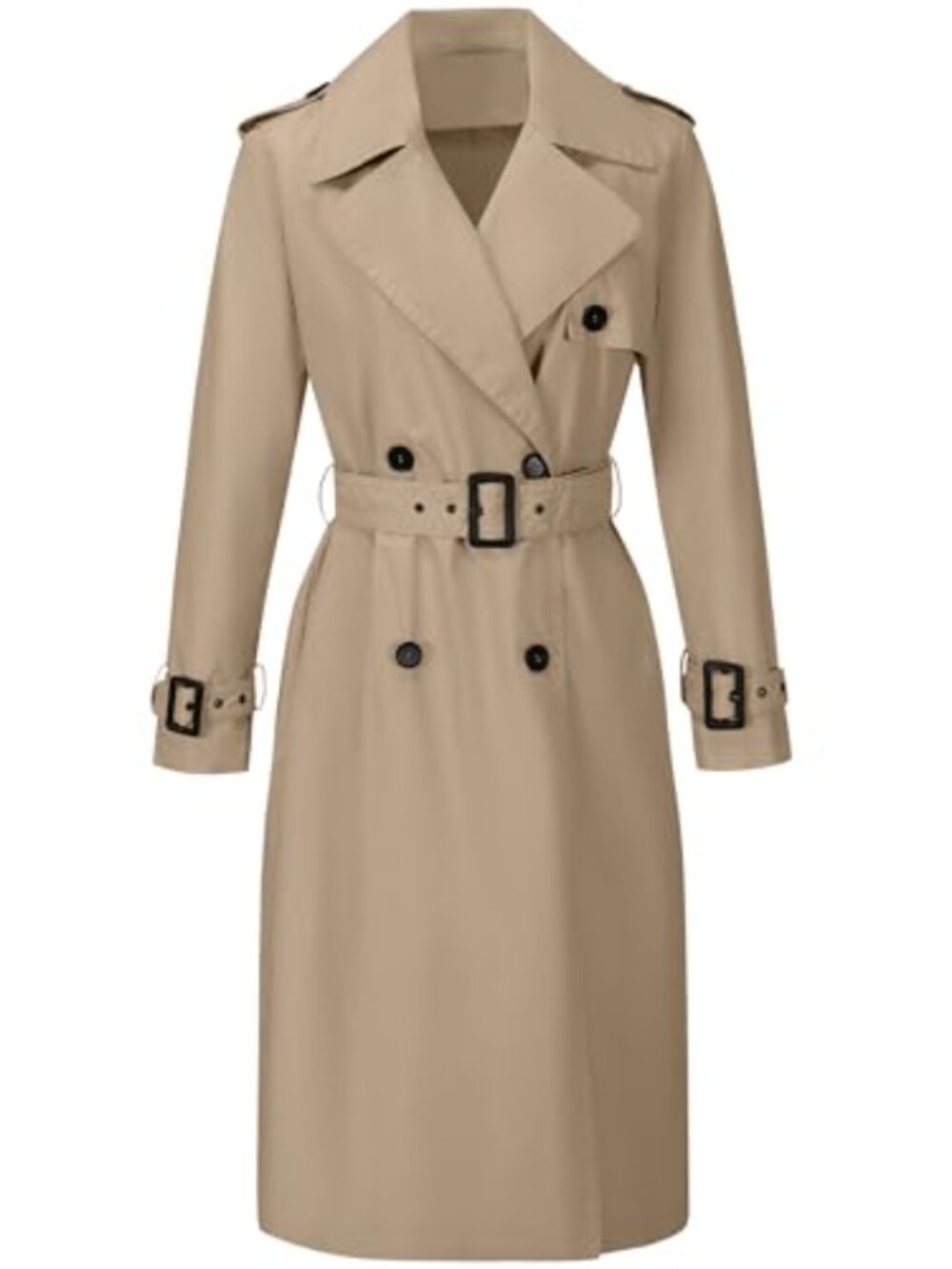 Double-Breasted Long Trench Coat Waterproof with Belt